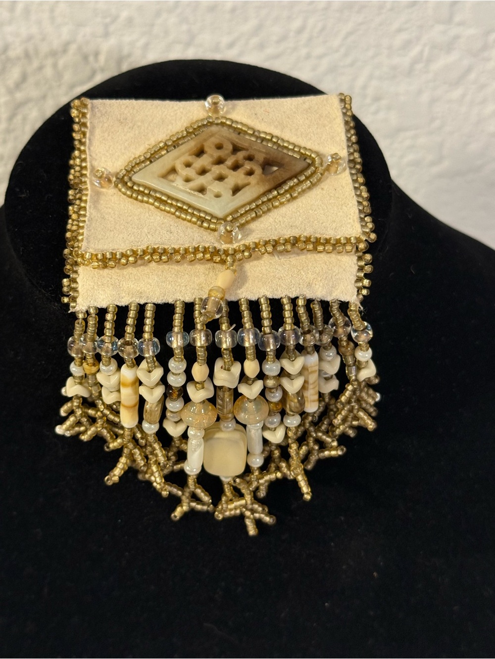 Vintage Suede Beaded Mini Bag Southern Hippie Style Fringe Pouch Medicine Bag